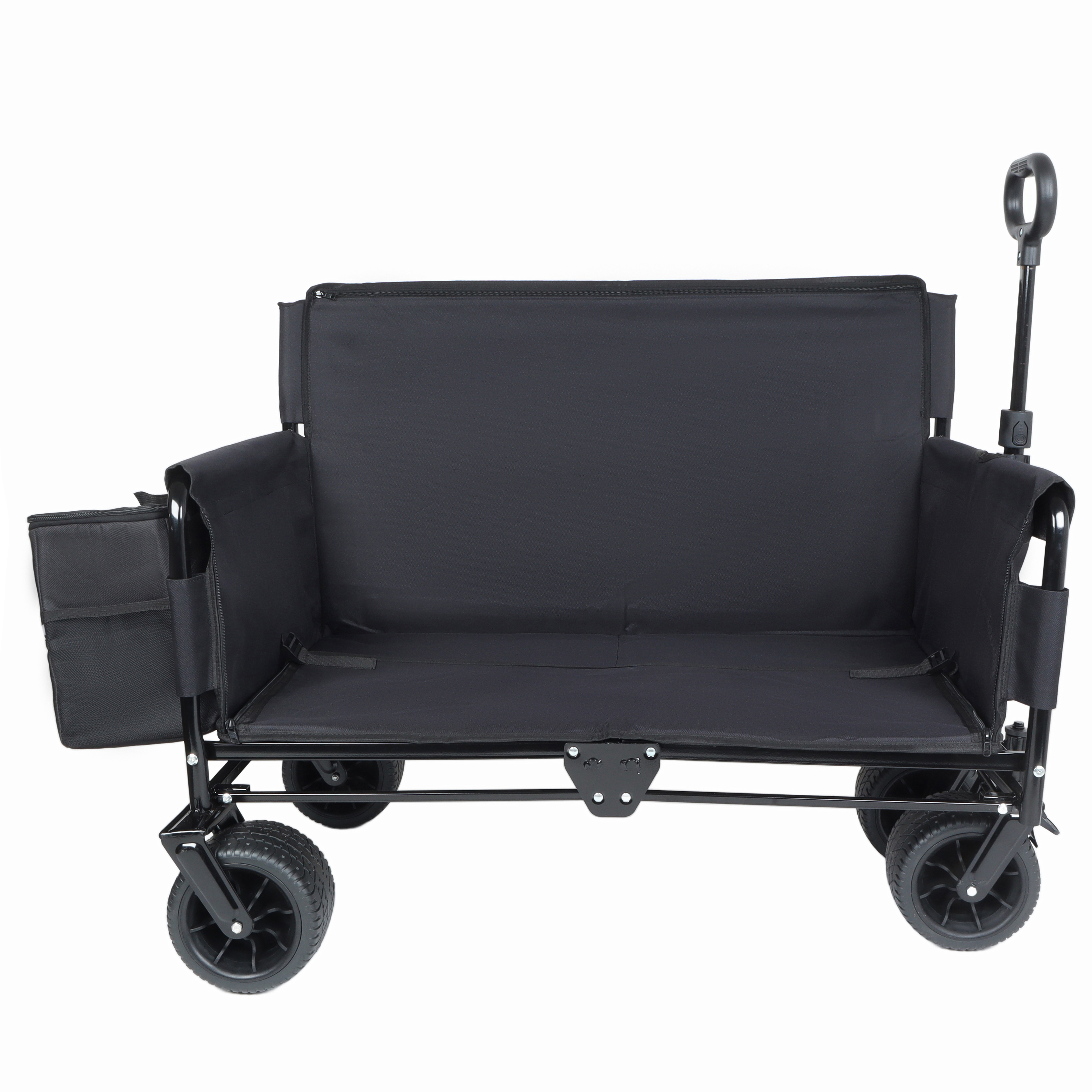 3-in-1 Convertible Folding Wagon Cart with Bench Seat & Storage - Includes 1 ice pack, 500lbs Heavy-Duty Utility Wagon, 180L Capacity All-Terrain Wheels for Camping, Beach, Sports, Garden, black